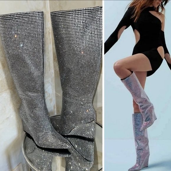Gianni Bini Gabor Two Rhinestone Pointed Toe Tall
Wedge Boots size 7 - Picture 1 of 11